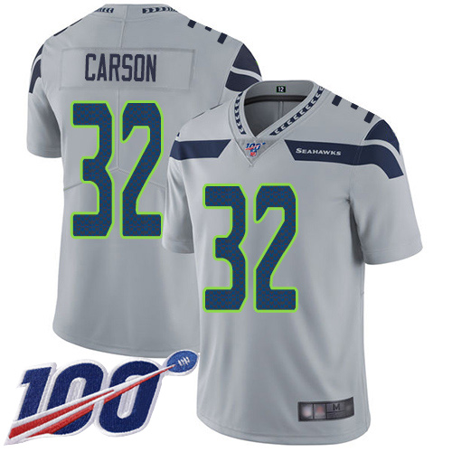 Seattle Seahawks Limited Grey Men Chris Carson Alternate Jersey NFL Football 32 100th Season Vapor Untouchable